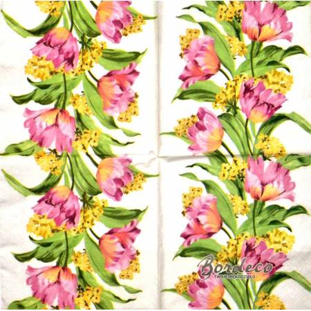 Serwetka decoupage firmy AMBIENTE tulipany różowe 25x25cm